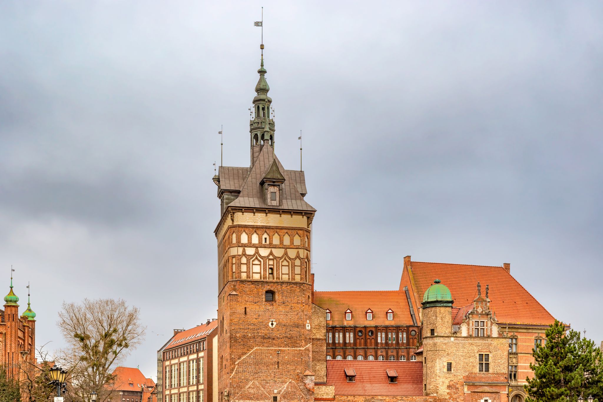 View at the Prison tower and the torture house now housing amber museum located in the old town of Gdansk, Poland.