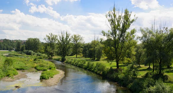 Photo of Ostravice river, Kom beautiful nature of park in the center of the city Ostrava .