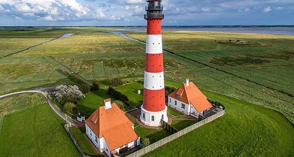 photo of Aerial photograph of Westerheversand Lighthouse.,Westerhever, Germany.