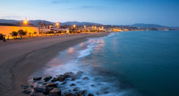 beach of Badalona in evening time. Catalonia, Spain.