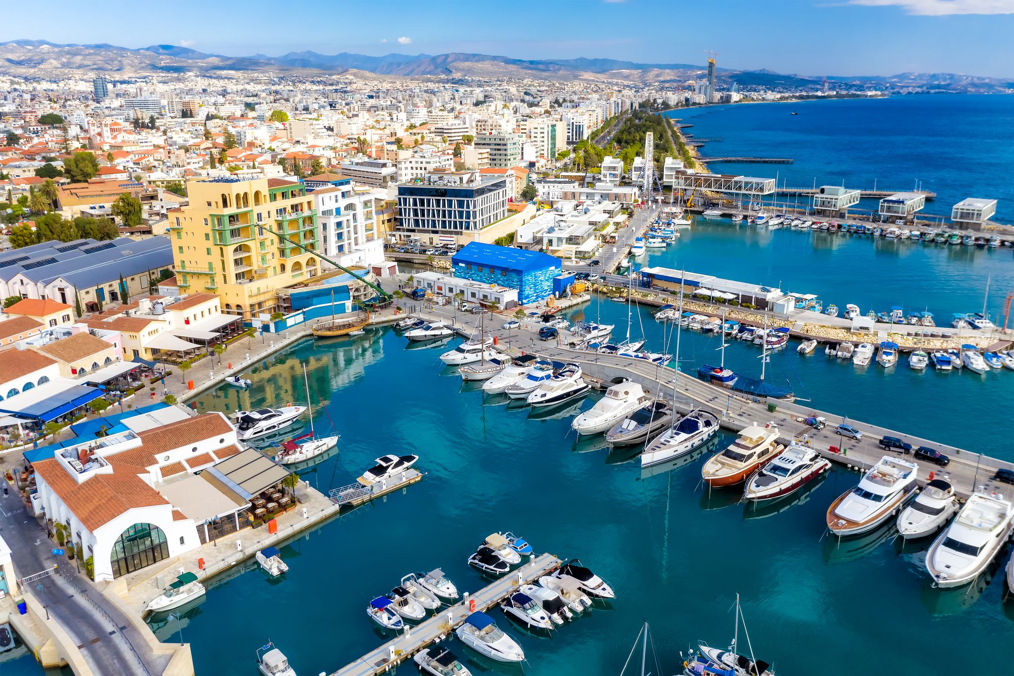 Photo of the seafront and the city of Limassol on a Sunny day, Cyprus.