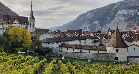 aerial view of old town Chur