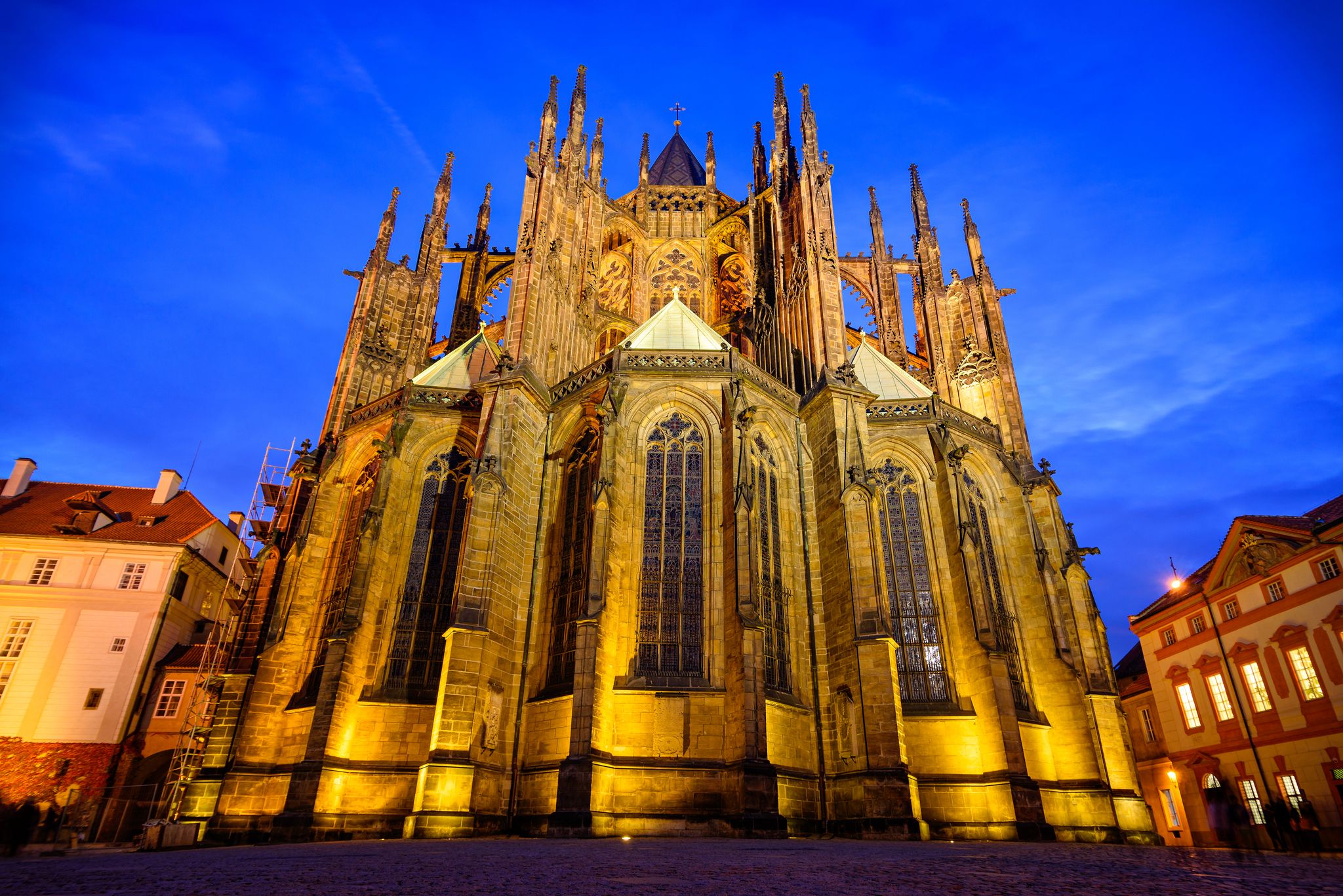 Photo of Blue skies at Prague Castle, St Vitus Cathedral in Prague, Czech Republic.