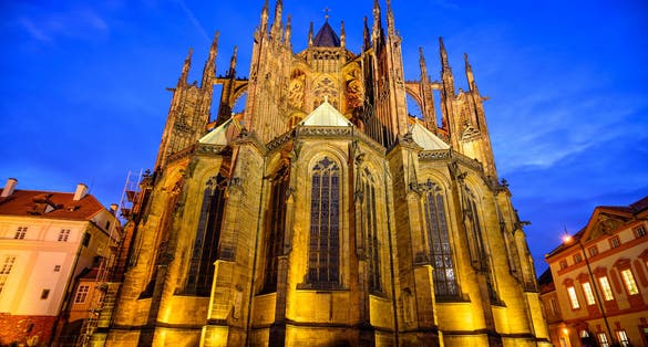Photo of Blue skies at Prague Castle, St Vitus Cathedral in Prague, Czech Republic.