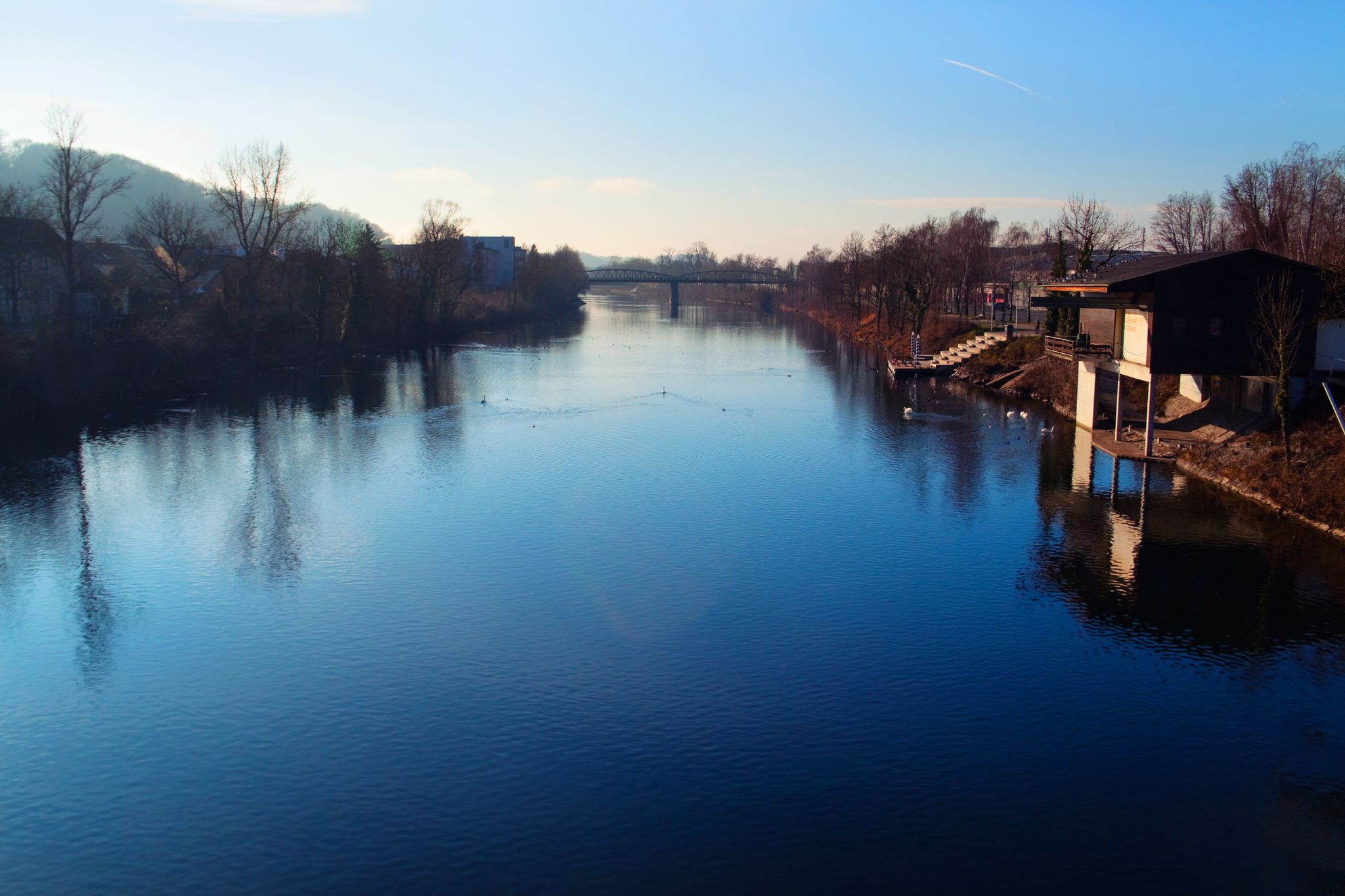photo of view of Early morning on Traun River, Wels, Austria.