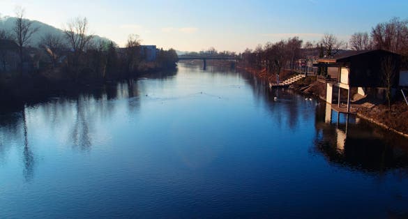 photo of view of Early morning on Traun River, Wels, Austria.