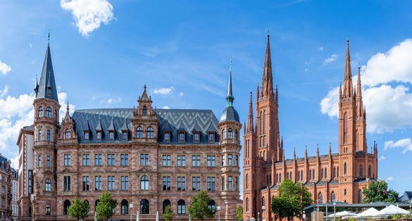 new town hall and market church in wiesbaden, Germany