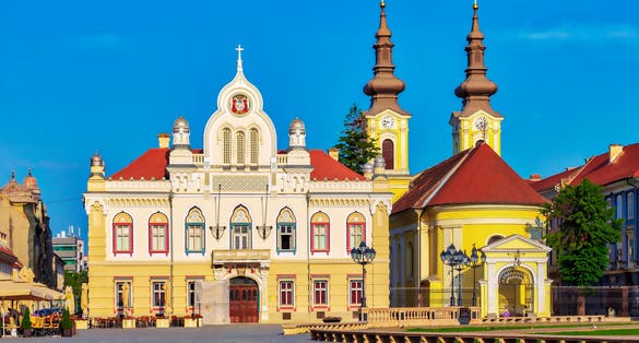 Serbian Episcopal Orthodox Cathedral located in the Timisoara historic Union Square, Romania.