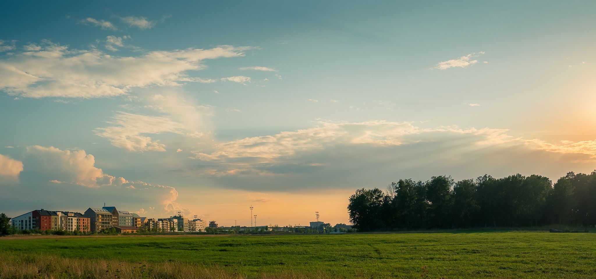 photo of Vallastaden in Linköping, Sweden during a summer sunset.
