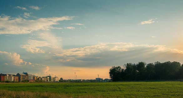 photo of Vallastaden in Linköping, Sweden during a summer sunset.