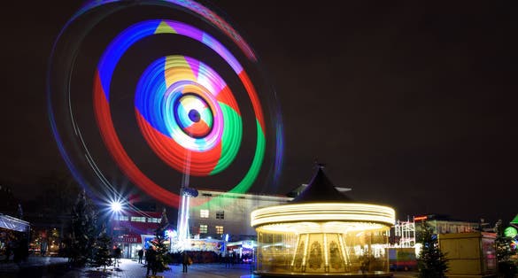 photo of Ferris wheel in La Villette Park at night in Paris, France.
