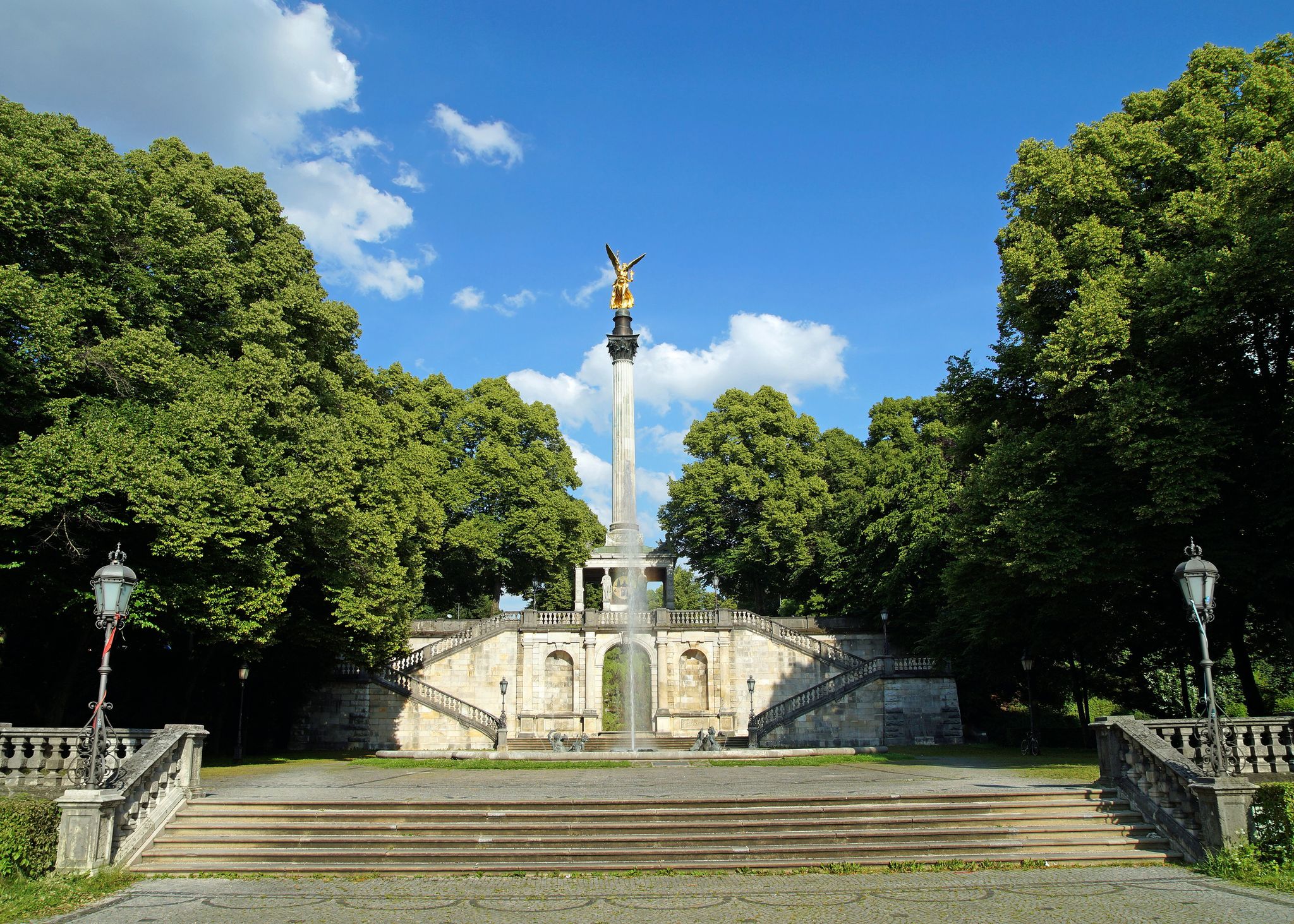 photo of view of Angel of Peace monument in Munich, Germany. The foundation stone was laid in 1896 to commemorate the 25 peaceful years after the Franco-German war of 1870-1871. The monument was unveiled in 1899.,Munich germany.