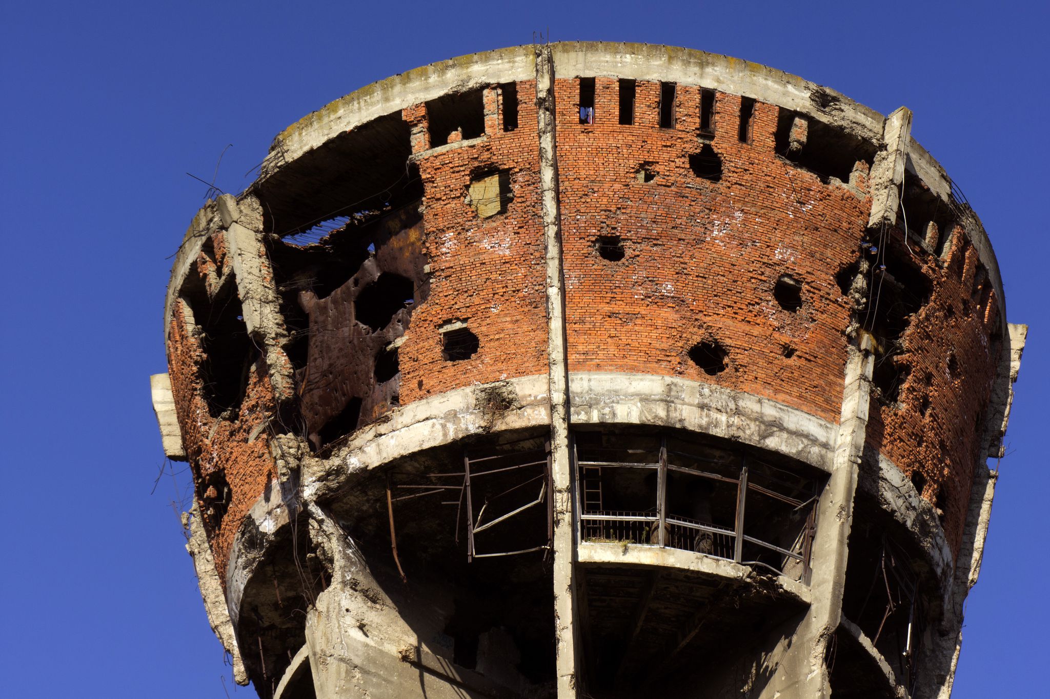Photo of Vukovar water tower damaged in war, Croatia.