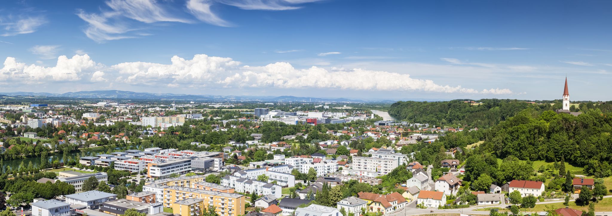 photo  of view of City of Wels and Thalham at upper austria with river traun
