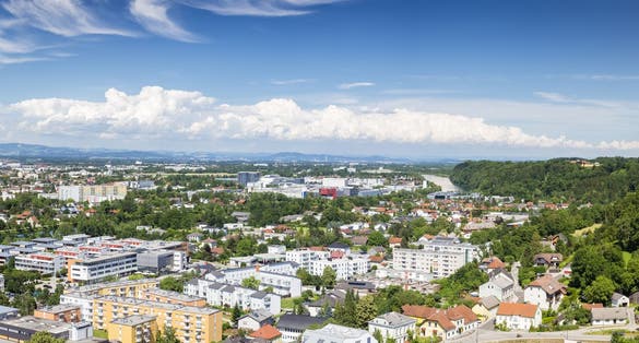 photo  of view of City of Wels and Thalham at upper austria with river traun