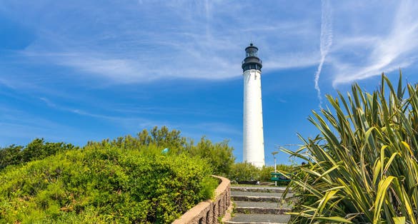 Photo of Biarritz lighthouse on a summer day in France.