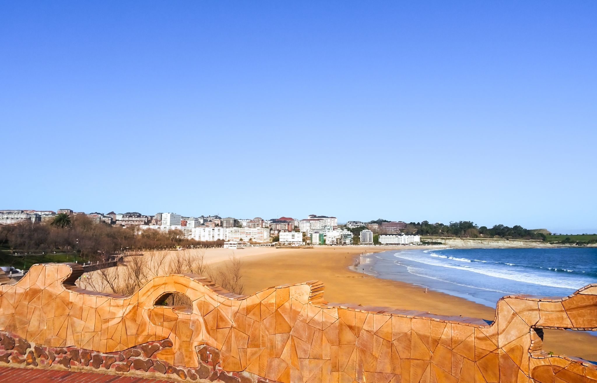 Photo of Panoramic view of the second beach of Sardinero (segunda playa del Sardinero). Urban beach in the city of Santander, Cantabria, Spain.