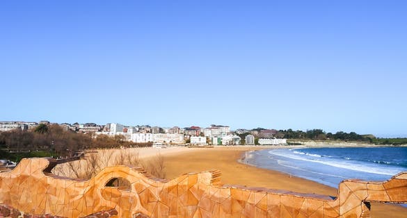 Photo of Panoramic view of the second beach of Sardinero (segunda playa del Sardinero). Urban beach in the city of Santander, Cantabria, Spain.