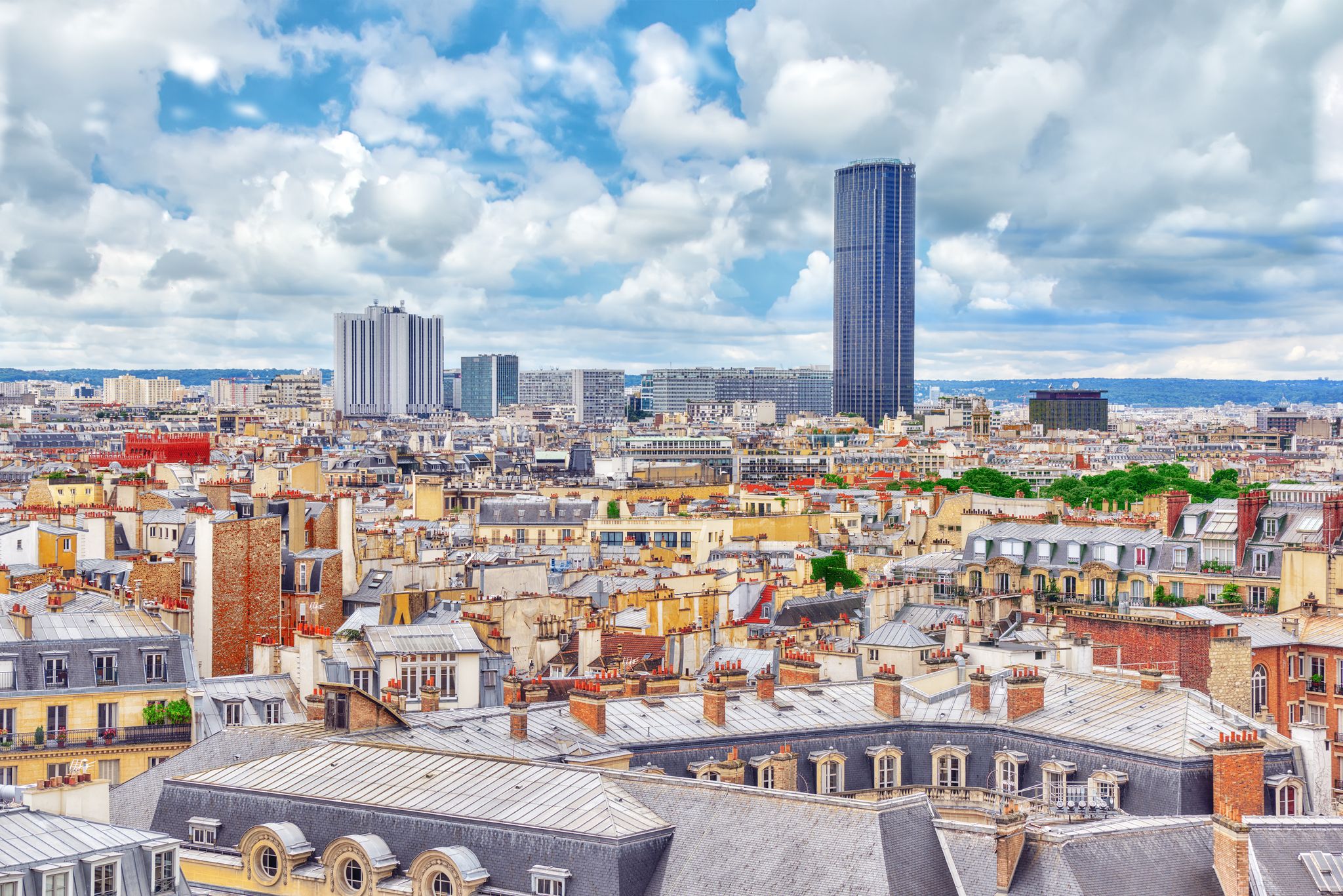 photo of beautiful panoramic view of Paris from the roof of the Pantheon view of the Montparnasse tower in France.