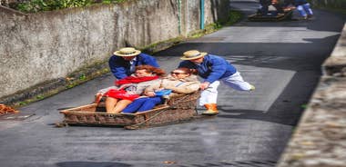 Aerial drone view of Camara de Lobos village, Madeira.