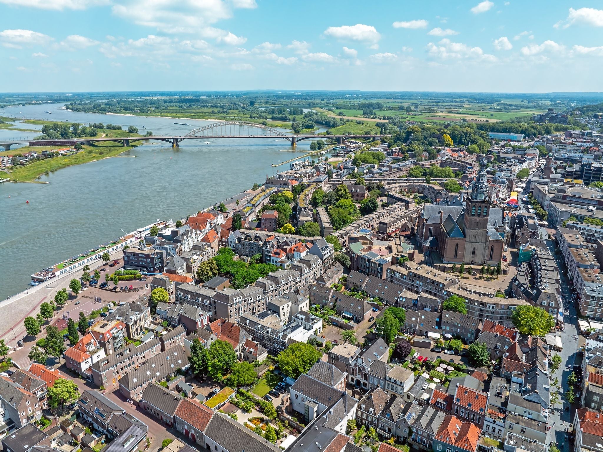 Aerial from the city Nijmegen at the river Waal in the Netherlands