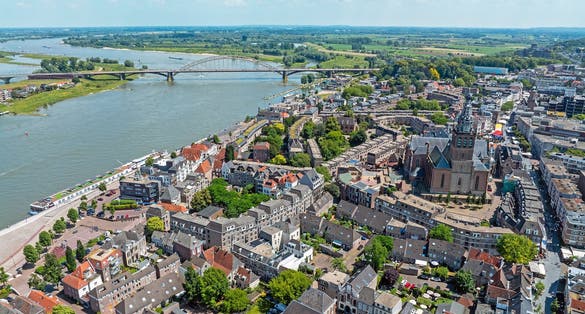 Aerial from the city Nijmegen at the river Waal in the Netherlands