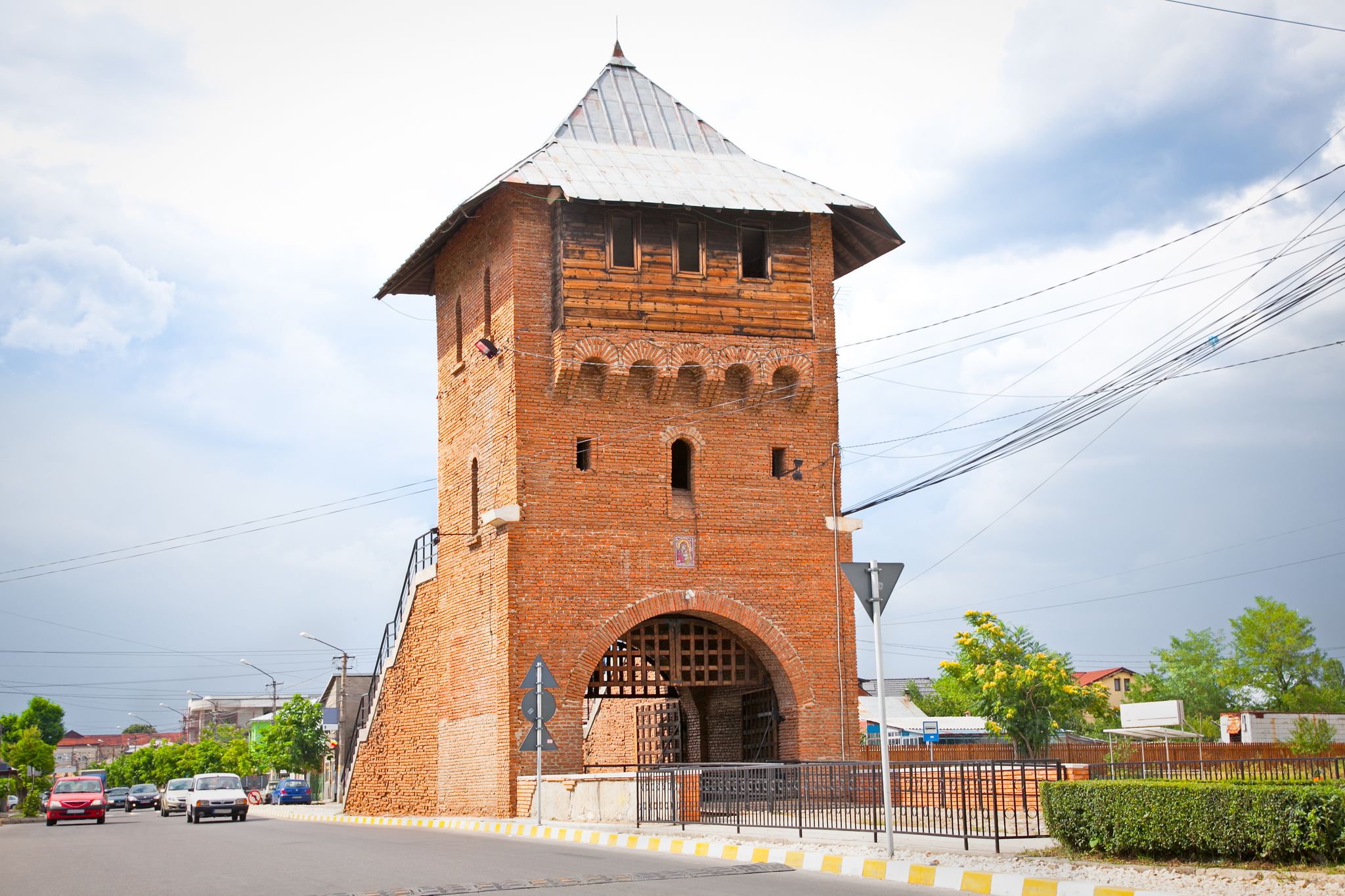 Gate poartal landmark of Targoviste city the old capital of Valahia, (Tirgoviste), Romania.