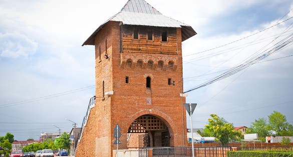 Gate poartal landmark of Targoviste city the old capital of Valahia, (Tirgoviste), Romania.
