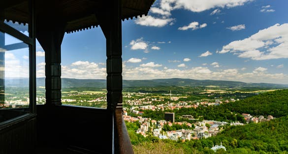 Photo of view to Karlovy Vary from Diana Observation Tower, Czech Republic.