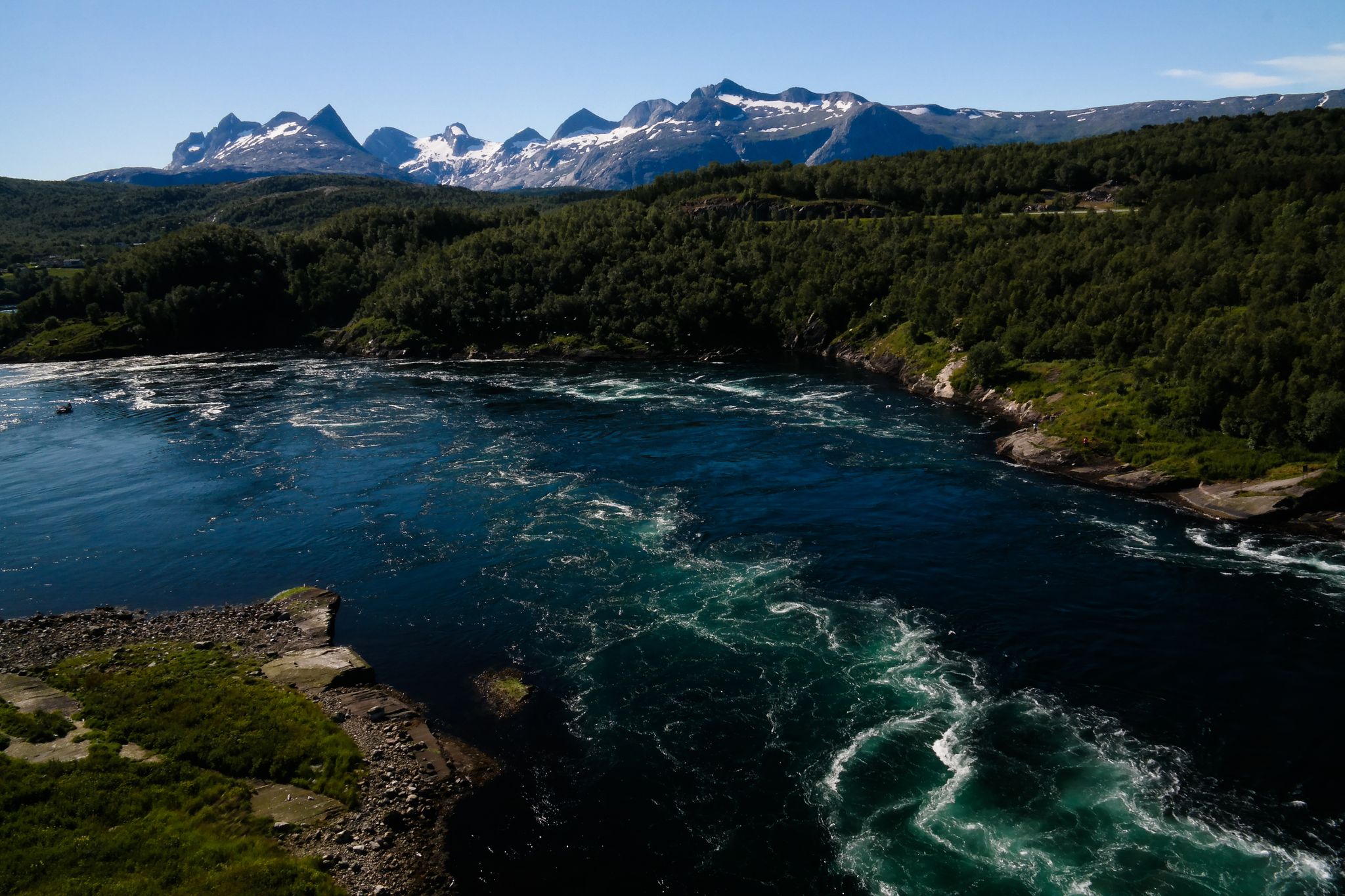 close-up View to sea inflow Saltstraumen whirlpools, Norway