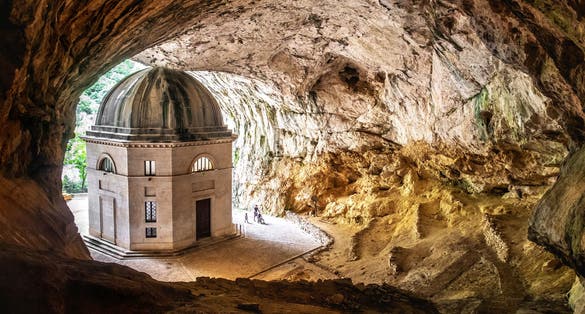 church inside cave in Italy - Marche - the temple of Valadier church near Frasassi caves in Genga Ancona .