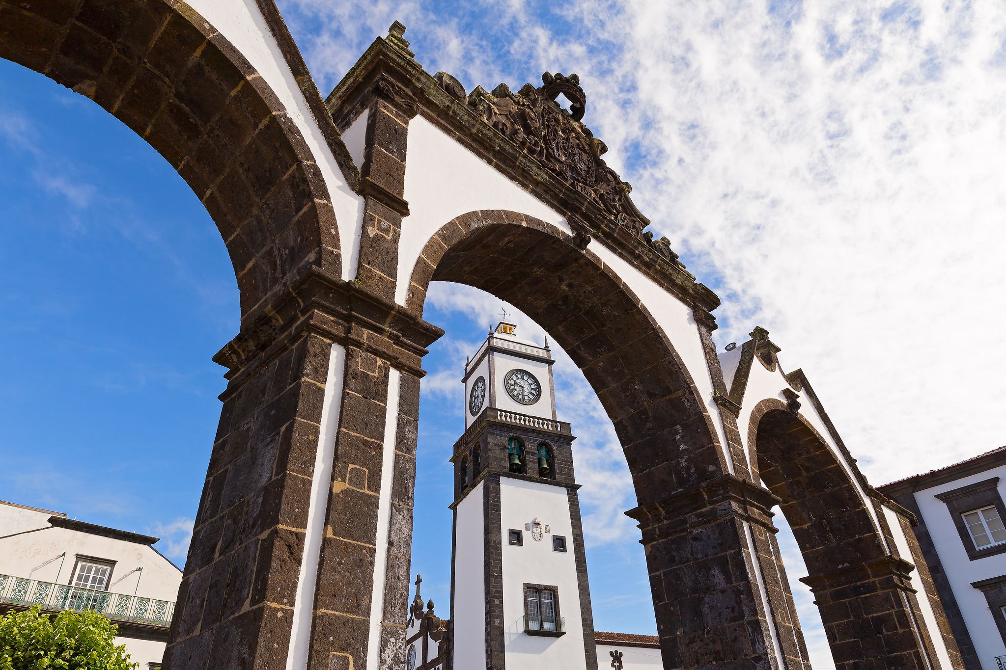 Portas da Cidade, the city symbol of Ponta Delgada in Sao Miguel Island in Azores, Portugal.