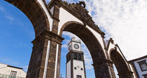 Portas da Cidade, the city symbol of Ponta Delgada in Sao Miguel Island in Azores, Portugal.