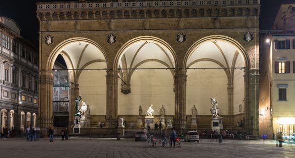 photo of view of Night view of Loggia dei Lanzi on Piazza della Signoria in Florence. Italy.