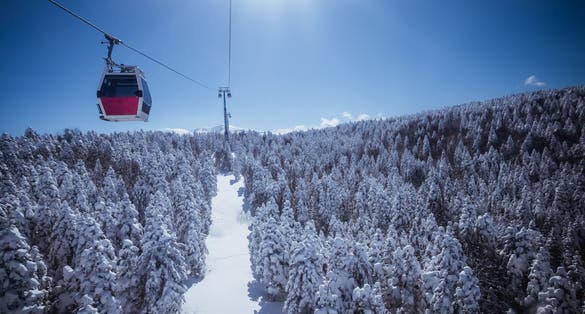 photo of cable car way to snowy uludag mountains in bursa turkey with beautiful view from the top.