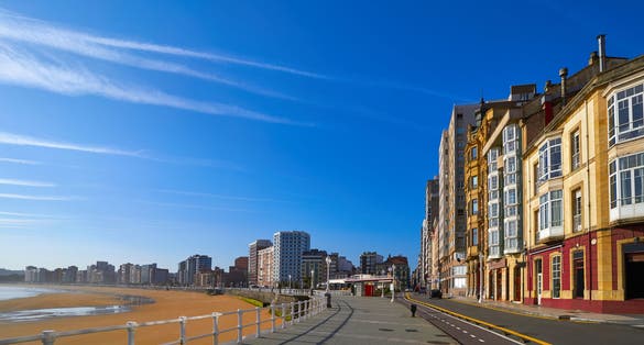 Gijon playa San Lorenzo beach in Asturias Spain