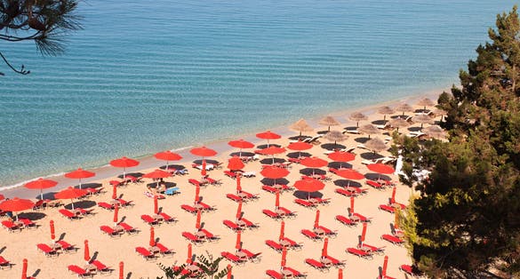 Photo of 'Makris Gialos' and 'Platis Gialos' beach at Argostoli of Kefalonia island in Greece.