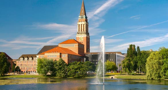 Photo of City of Kiel - Kleiner Kiel with Town Hall Tower and Opera House - Germany