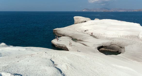 photo of Milos, Greece, Cyclades Islands, 09/13/2012: the white rock of Sarakiniko cliff .