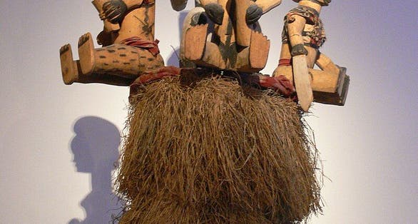 photo of view of Nuxalk transformation mask, Canada, 19th century, Stuttgart, Germany.