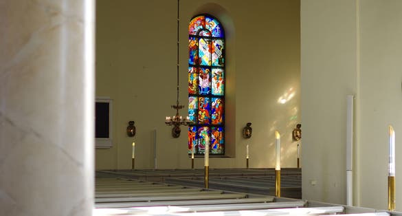 Stained glass windows in an Oulu church