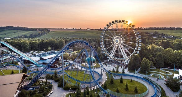 photo of an aerial view of Nigloland at beautiful sunset in Dolancourt, France.