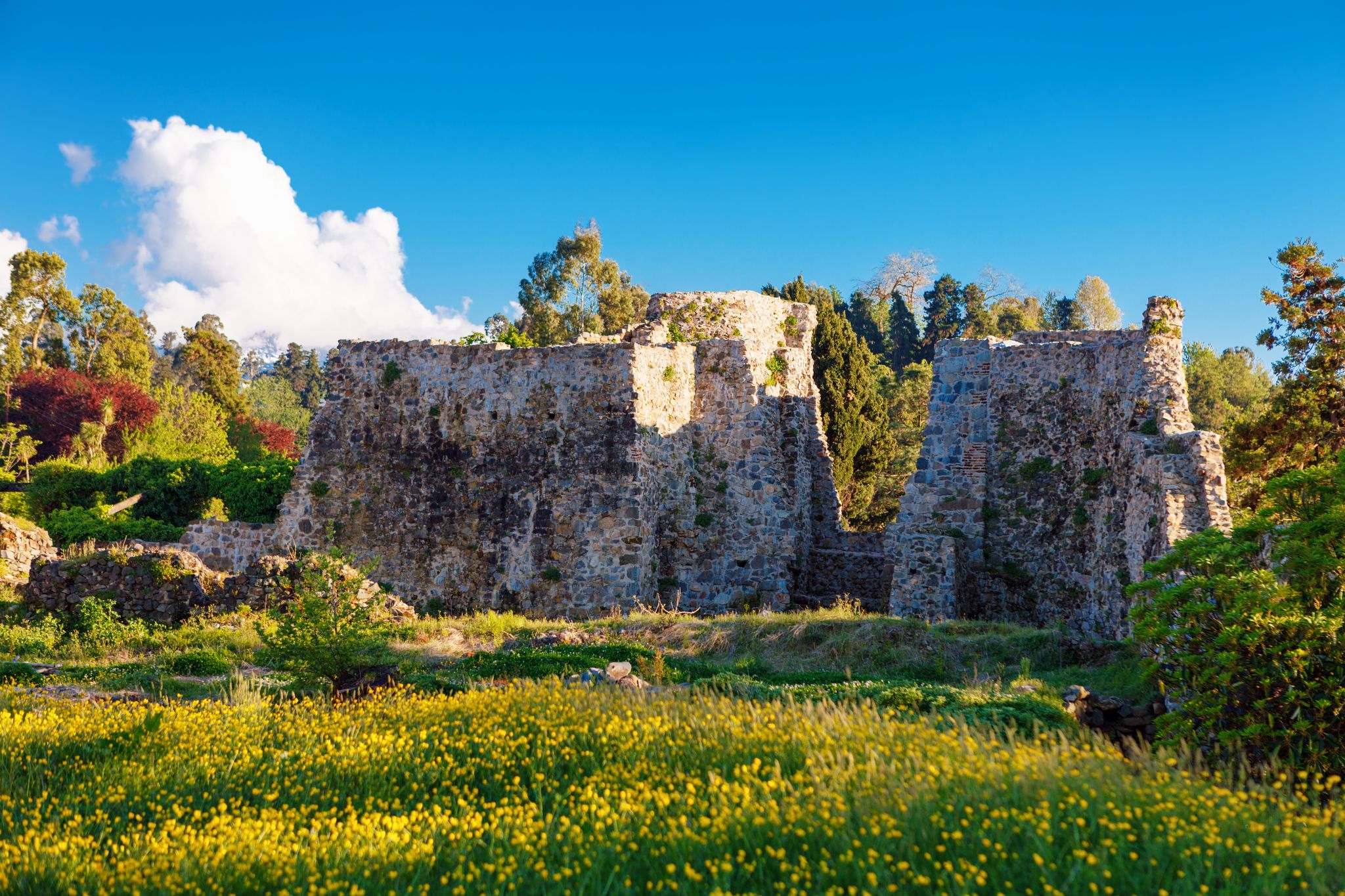 Photo of panoramic view of medieval fortress of Petra, Georgia.
