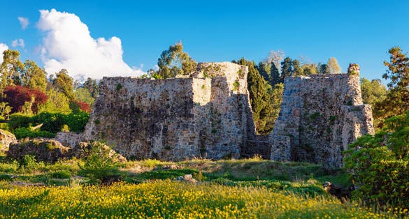 Photo of panoramic view of medieval fortress of Petra, Georgia.