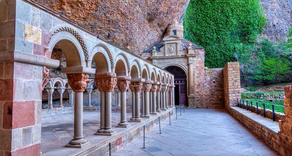 Photo of The Romanesque cloister of the monastery of San Juan de la Peña in Huesca, Spain.