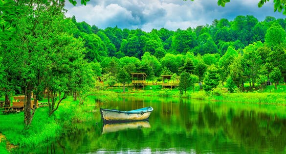 Photo of lake landscape in the forest. River landscape in the park, Uludag mountain, Bursa, Turkey.