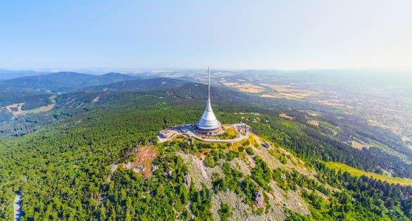 Photo of aerial view of Jested tower, Liberec, Czech Republic.