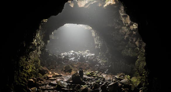photo of Raufarholshellir lava cave, South Iceland.