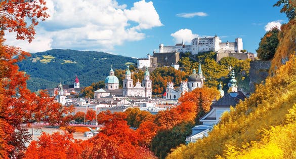 Photo of beautiful scenic view on Salzburg skyline with Festung Hohensalzburg in the summer, Austria.