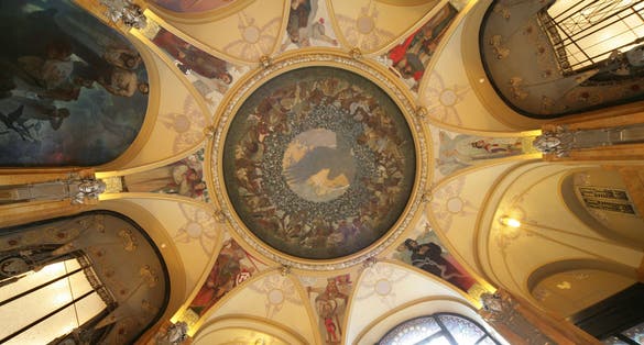 Photo of Ceiling shot of the Municipal House in Prague, Czech Republic.